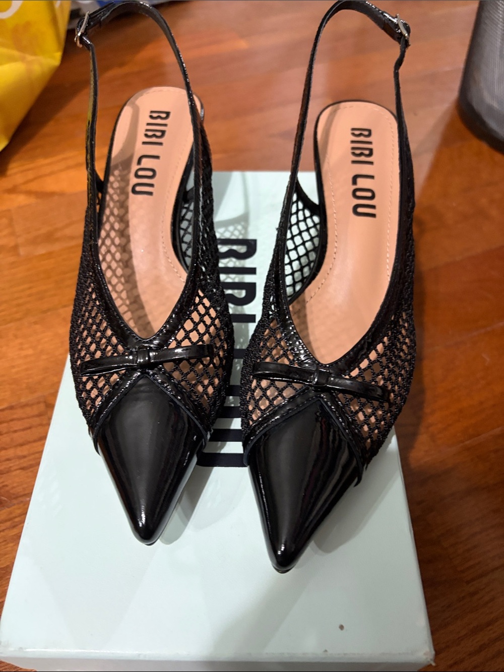 Bibi Lou Black Pointed Slingback Mesh Mules